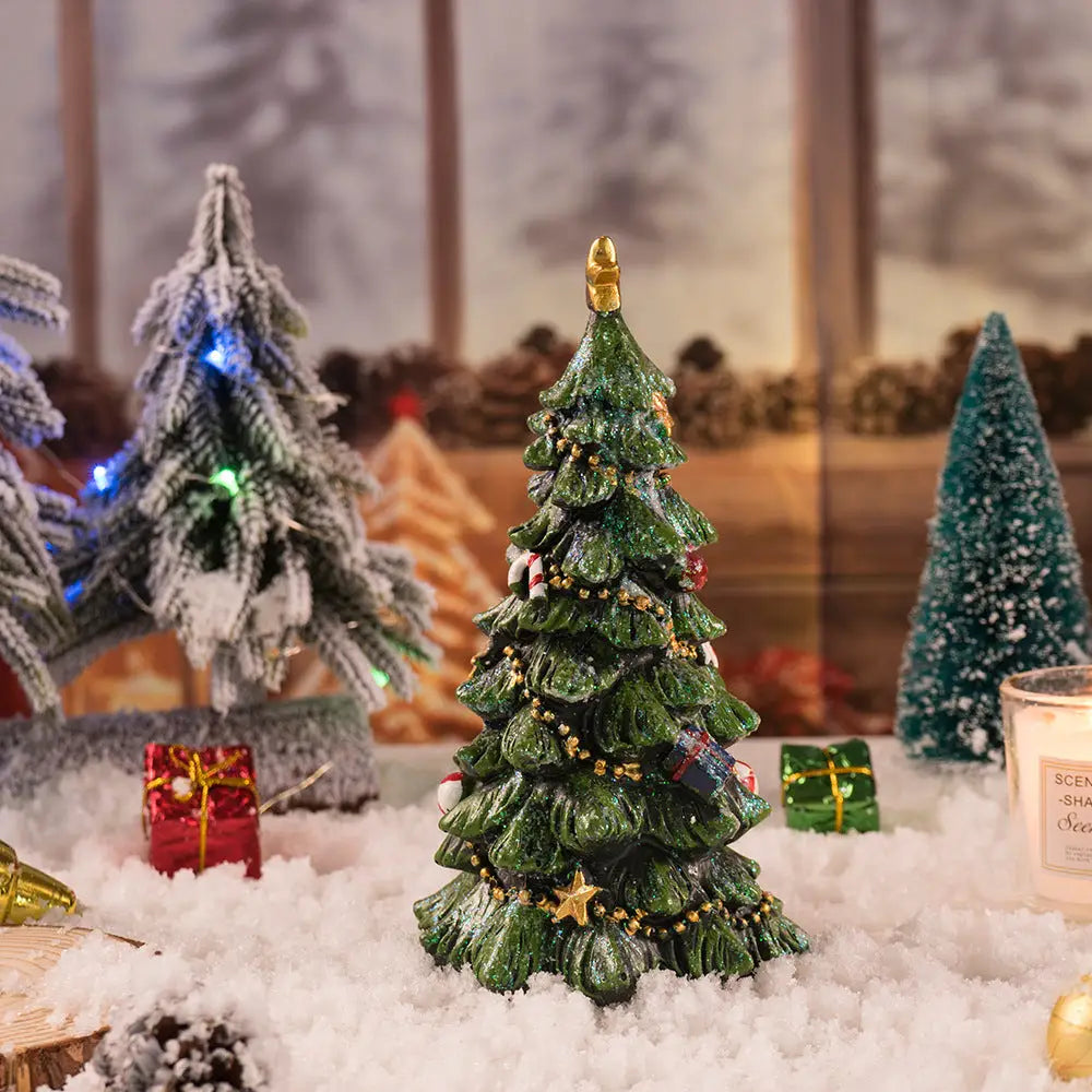 Christmas Tree Figurine - Festive Resin Decoration with Ornaments 17cm Holiday Decor - Occasions > Christmas >