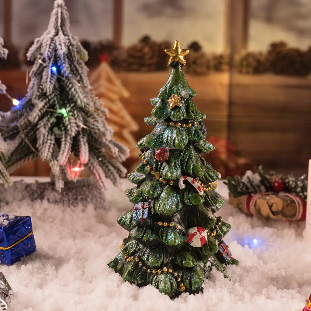 Christmas Tree Figurine - Festive Resin Decoration with Ornaments 17cm Holiday Decor - Occasions > Christmas >