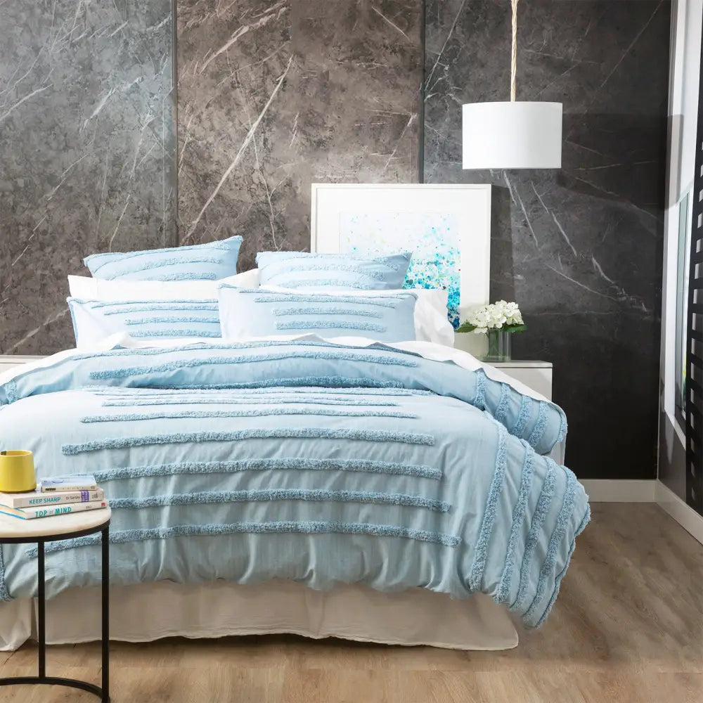 Classic Cotton Vintage Washed Tufted Blue European Pillowcase by Renee Taylor - Home & Garden > Bedding > Pillowcases