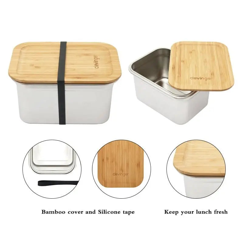 Clevinger Stainless Steel Bamboo Extra Large Lunch Box 2000ml - Home & Garden > Kitchenware > Food Storage