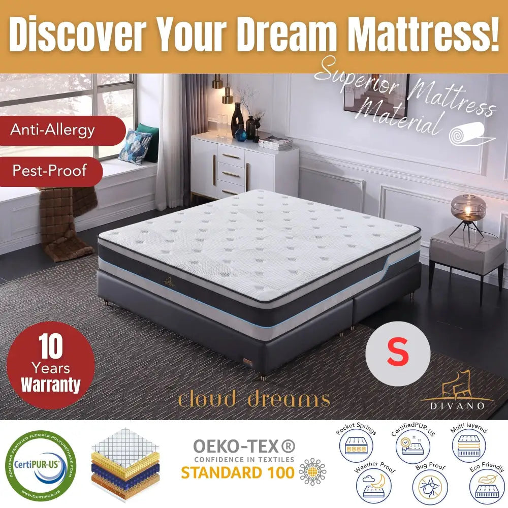Cloud Dreams Single Size Pocket Spring Luxury Plush Top 28cm Mattress - Furniture > Mattresses