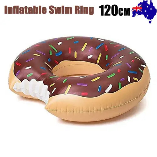 Coffee Inflatable Giant Donut Raft Swim Ring Float Swimming Pool Beach Lounge Pink Coff 120CM - Home & Garden > Pool &