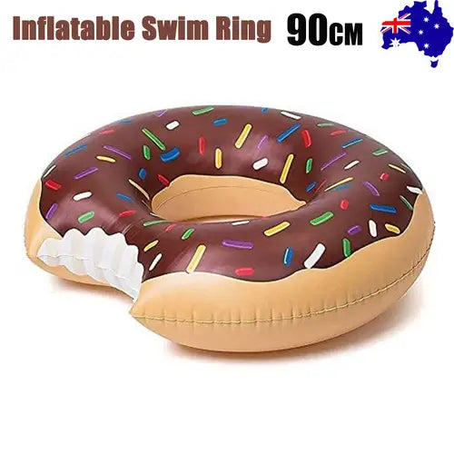 Coffee Inflatable Giant Donut Raft Swim Ring Float Swimming Pool Beach Lounge Pink Coff 90CM - Home & Garden > Pool &