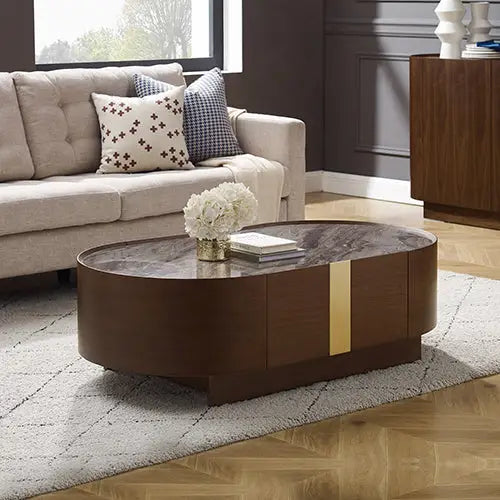 Coffee Table MDF Board Melamine Interior Ample Storage in Dark Walnut colour - Furniture > Living Room > Coffee Tables