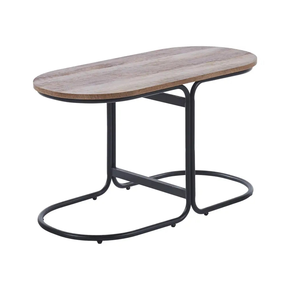 Coffee Table Oval Wooden Top Iron Metal Base Side End Table - Brown - Furniture > Living Room > Coffee Tables