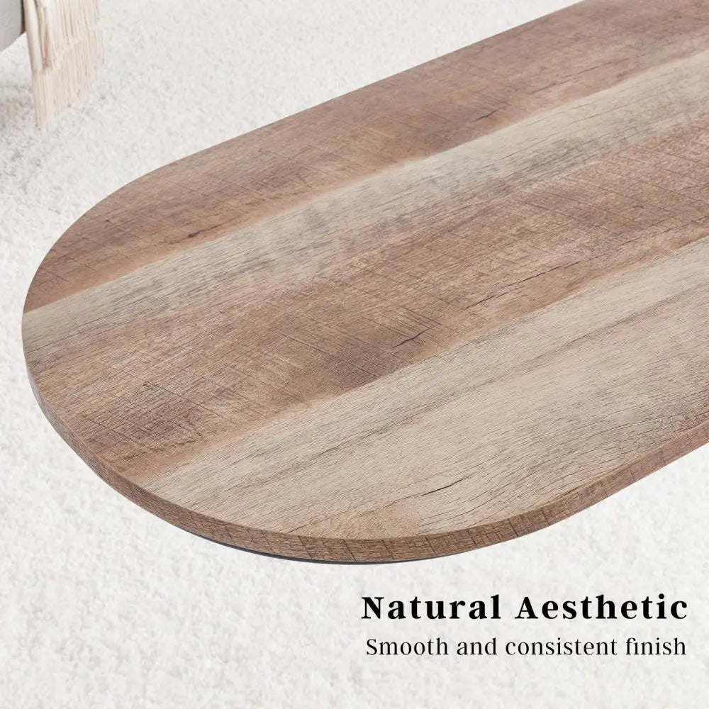 Coffee Table Oval Wooden Top Iron Metal Base Side End Table - Brown - Furniture > Living Room > Coffee Tables