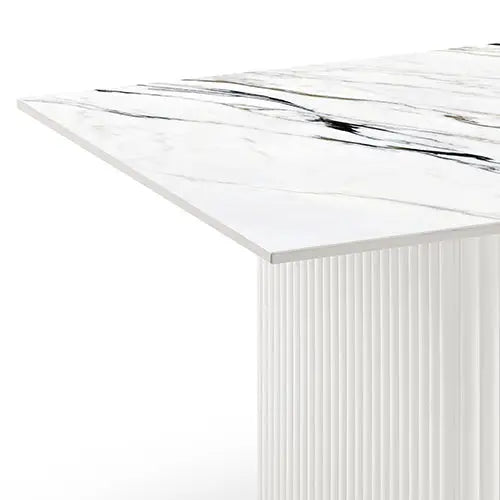 Coffee Table Sintered Stone Top MDF Table Base Glossy White - Furniture > Living Room > Coffee Tables