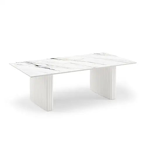 Coffee Table Sintered Stone Top MDF Table Base Glossy White - Furniture > Living Room > Coffee Tables