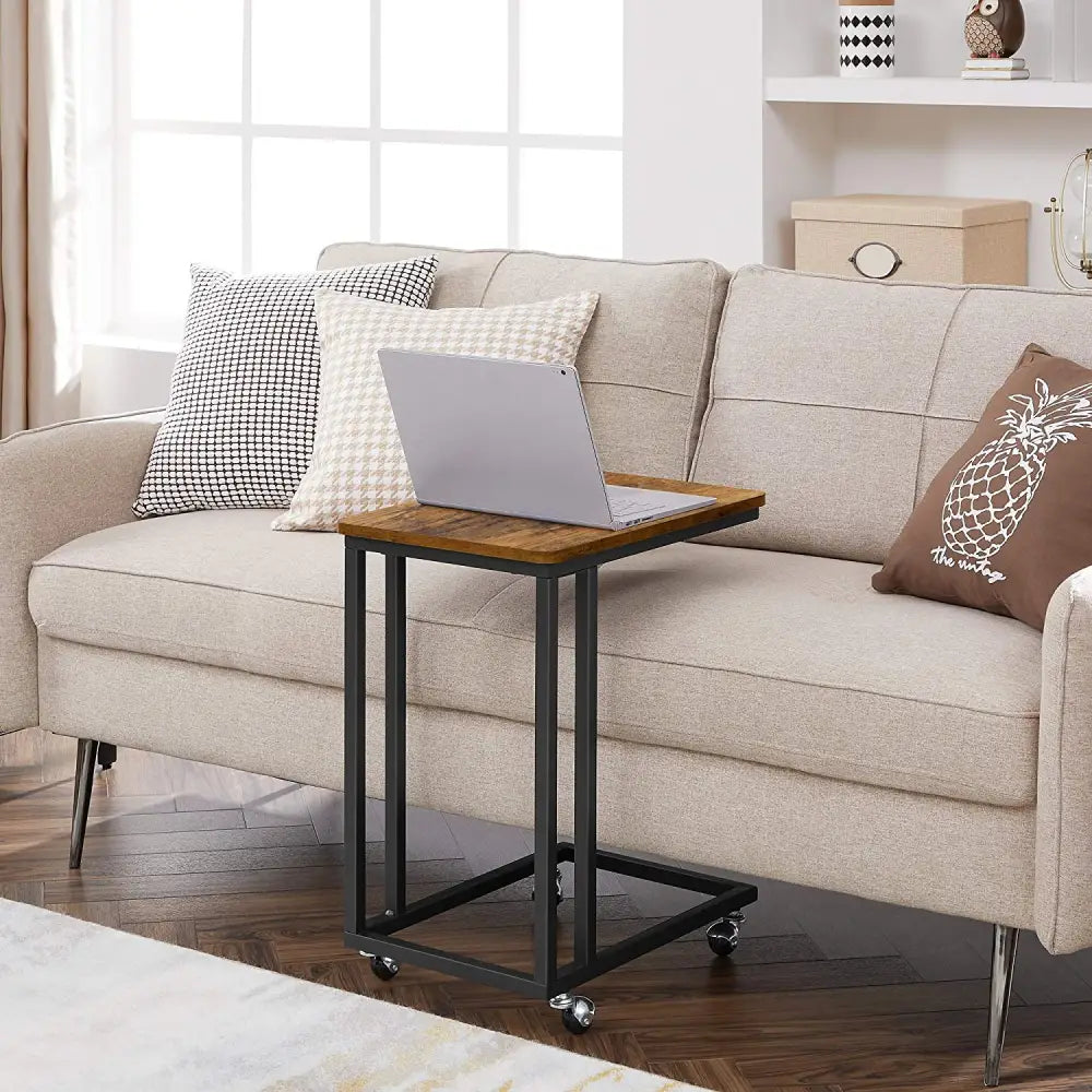 Coffee Table with Steel Frame and Castors Rustic Brown and Black - Furniture > Living Room