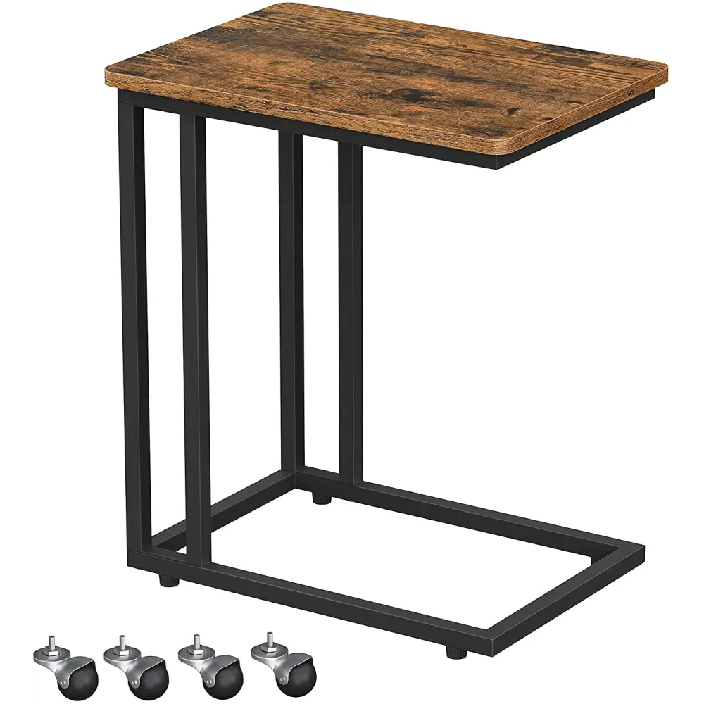 Coffee Table with Steel Frame and Castors Rustic Brown and Black - Furniture > Living Room