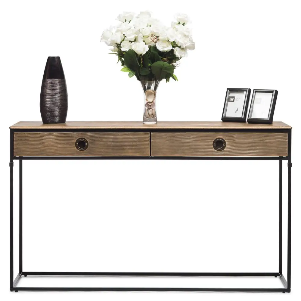 Contemporary Golden Black Hallway Console Table with Drawers - Furniture > Living Room