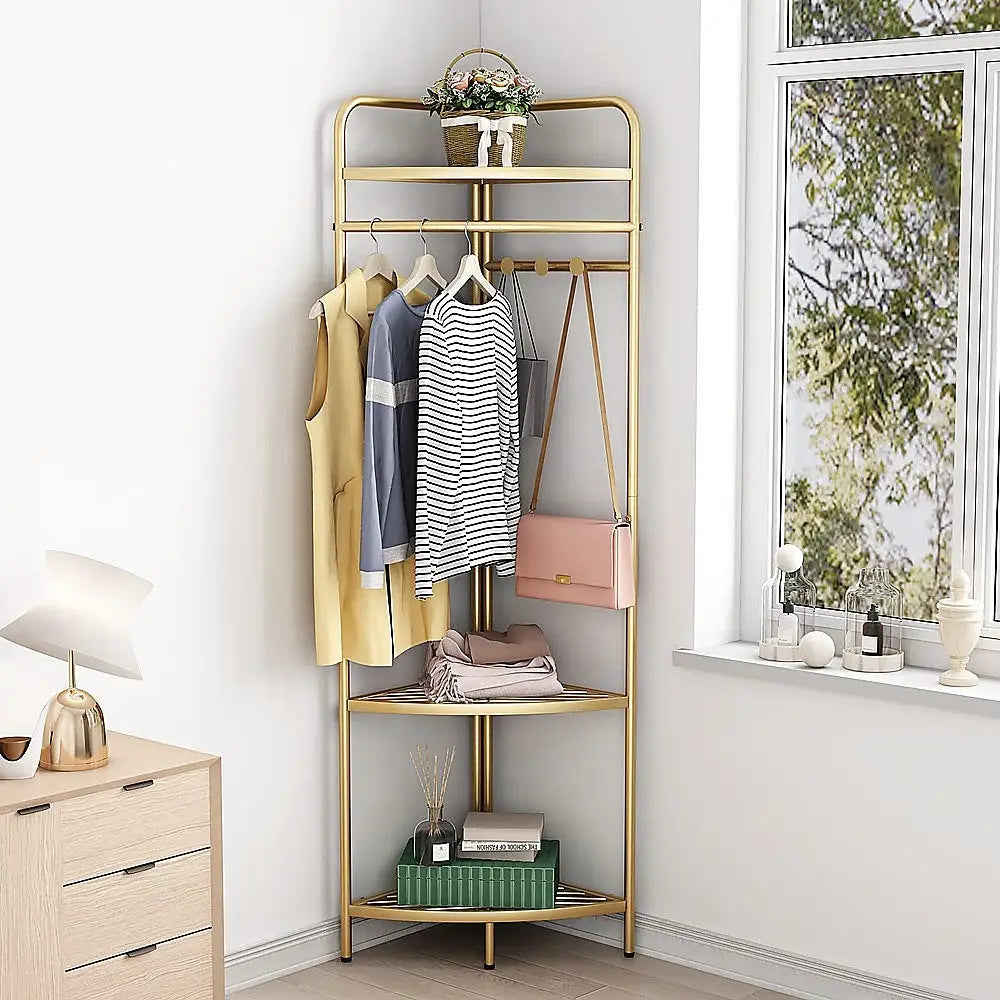 Corner Gold Clothing Rack Clothes Bedroom Storage - Home & Garden > Bathroom Accessories > Towel Racks & Holders