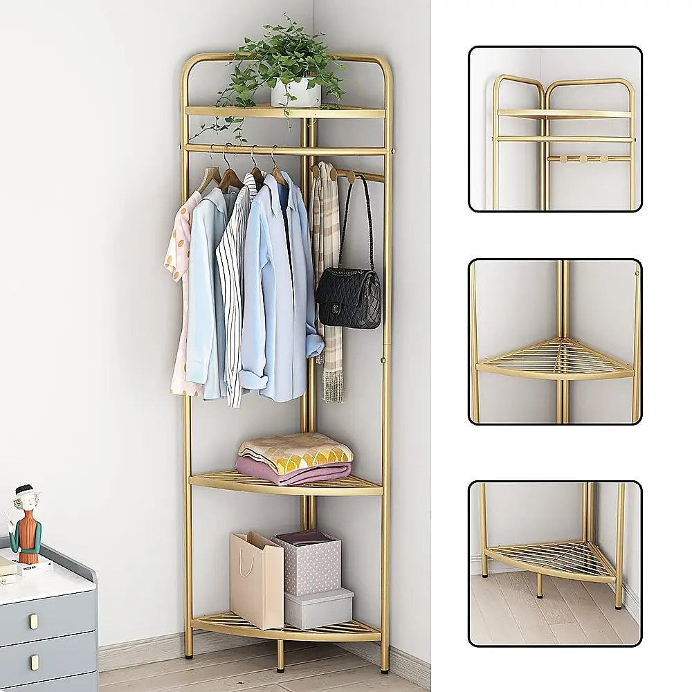Corner Gold Clothing Rack Clothes Bedroom Storage - Home & Garden > Bathroom Accessories > Towel Racks & Holders