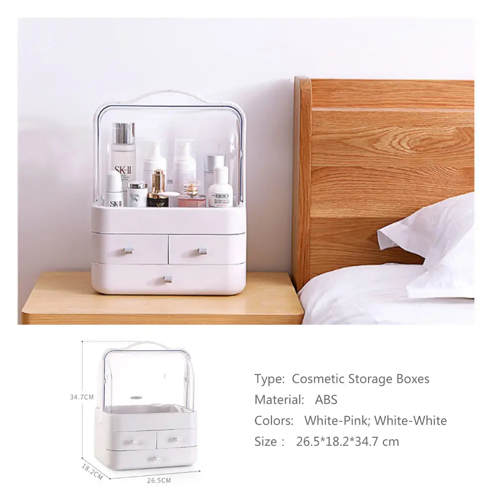 Cosmetics Storage Boxes Portable Dust-proof Makeup Jewelry Case Desktop Drawer(White-White) - Health & Beauty >