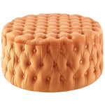 Cosmos Tufted Velvet Fabric Round Ottoman Footstools - Cinnamon - Furniture > Sofas