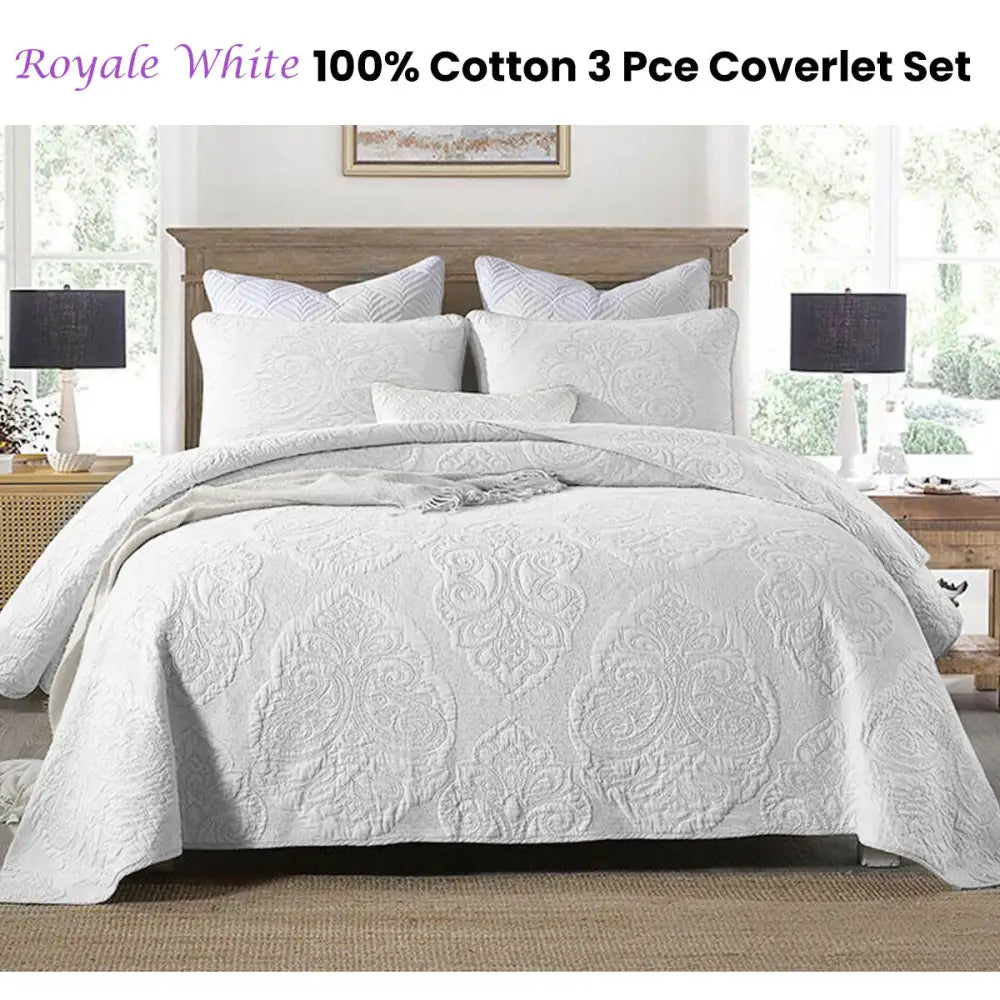 Cotton Rich Lightly Quilted Coverlet Set Royale White King - Home & Garden > Bedding > Quilts & Duvets