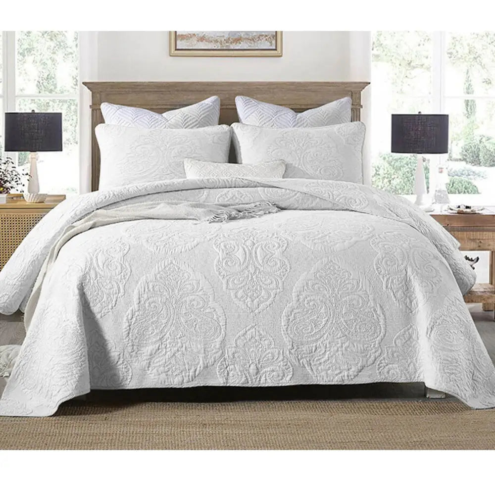 Cotton Rich Lightly Quilted Coverlet Set Royale White King - Home & Garden > Bedding > Quilts & Duvets