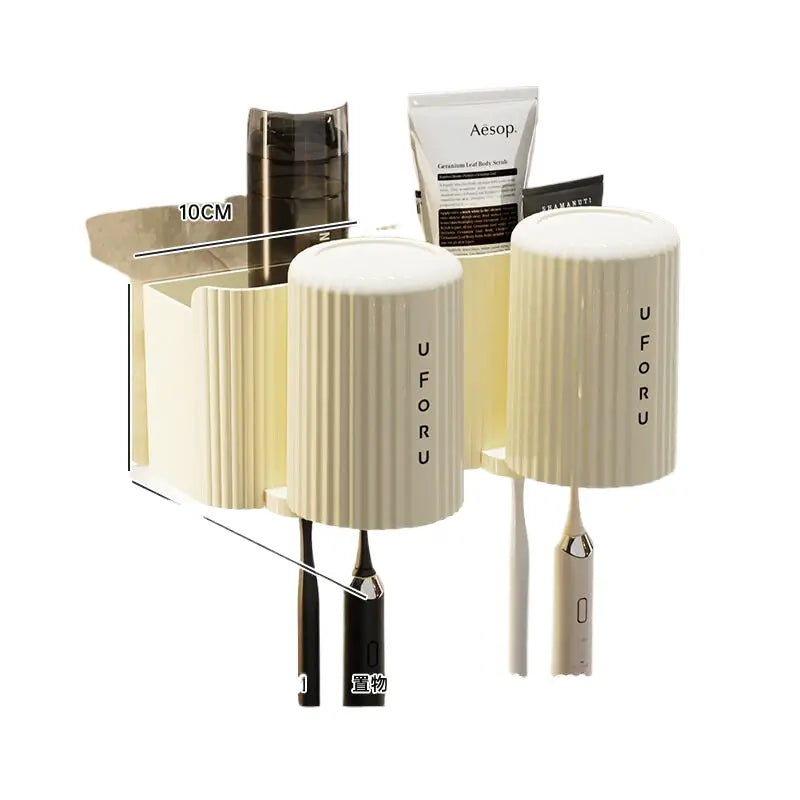Cream White + Cream White Toothed Brush Holder (2-pack) 20cm * 11.5cm * 11cm - Home & Garden > Bathroom Accessories >