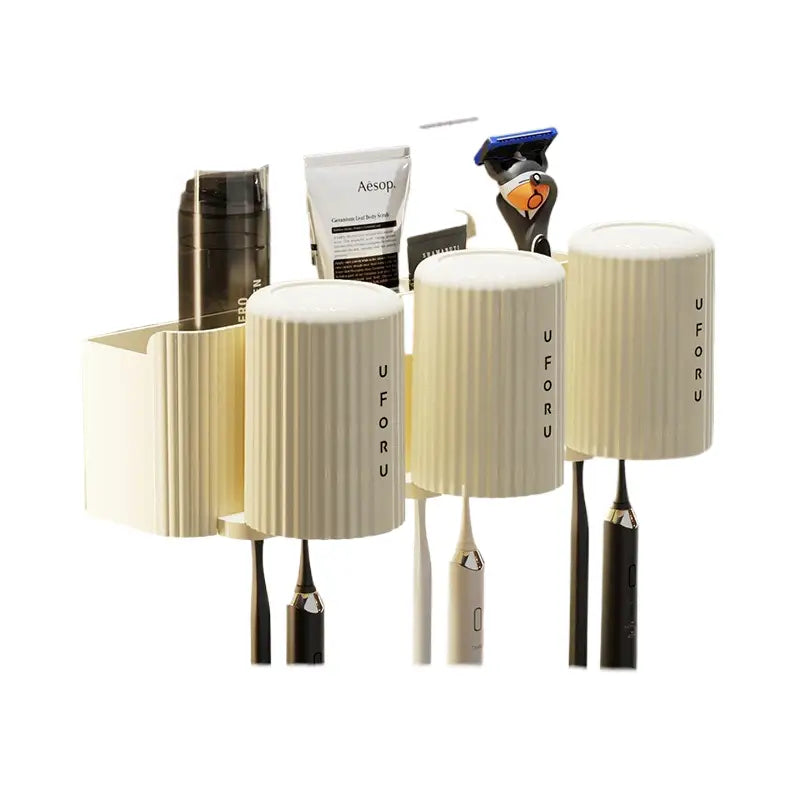 Cream White + Cream White Toothed Brush Holder (3-Pack) 20cm * 11.5cm * 11cm - Home & Garden > Bathroom Accessories >