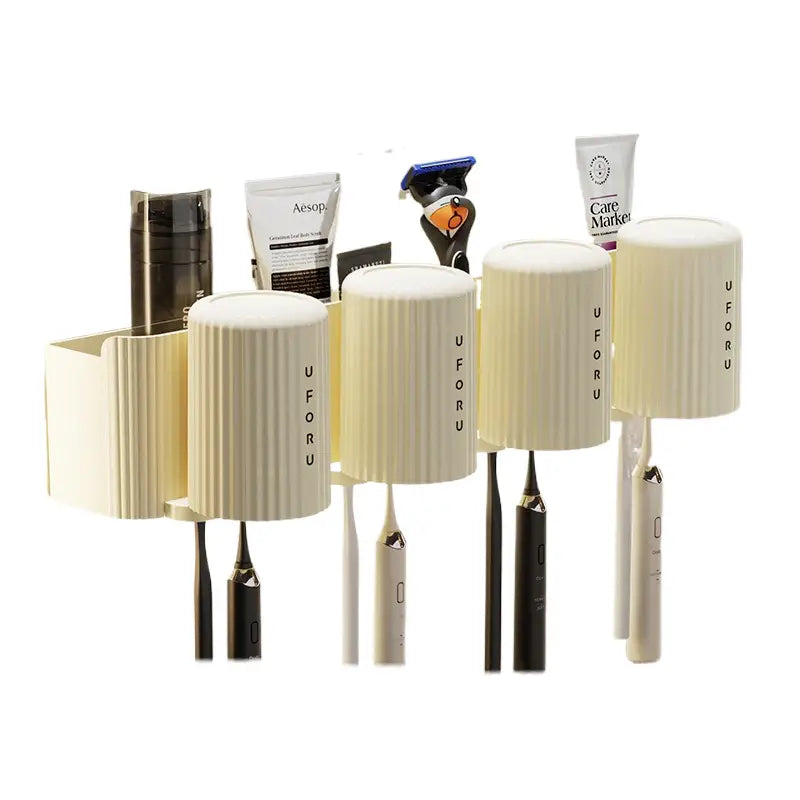 Cream White + Cream White Toothed Brush Holder (4-pack) 20cm * 11.5cm * 11cm - Home & Garden > Bathroom Accessories >