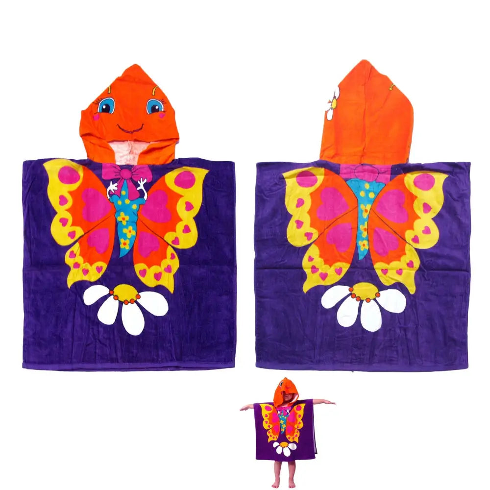 Cute Kids Cotton Hooded Towel Poncho 60 x 120 cm Butterfly - Home & Garden > Pool & Accessories > Beach Towels