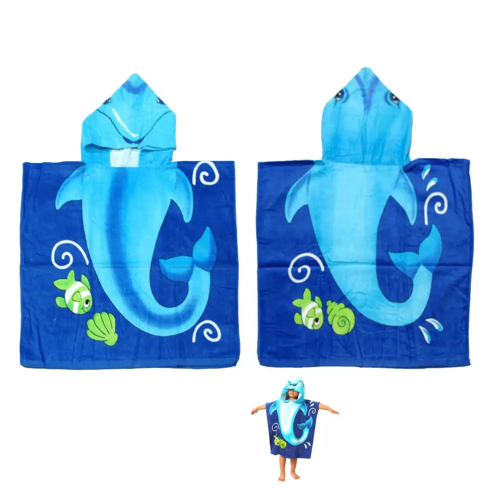 Cute Kids Cotton Hooded Towel Poncho 60 x 120 cm Dolphin - Home & Garden > Pool & Accessories > Beach Towels
