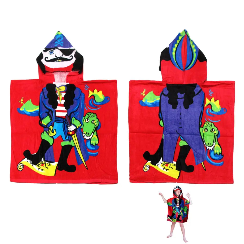Cute Kids Cotton Hooded Towel Poncho 60 x 120 cm Pirate - Home & Garden > Pool & Accessories > Beach Towels