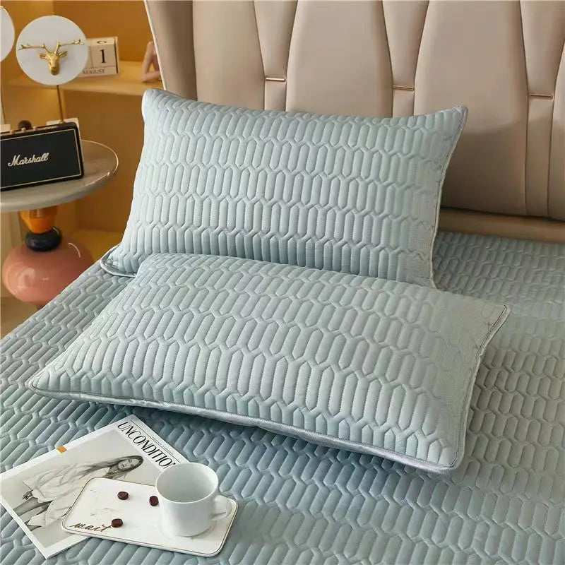 Cyan Cooling latex texture Pillowcase Set - Latex Feeling Solid Color 48x74cm (Pair) - Home & Garden > Bedding >