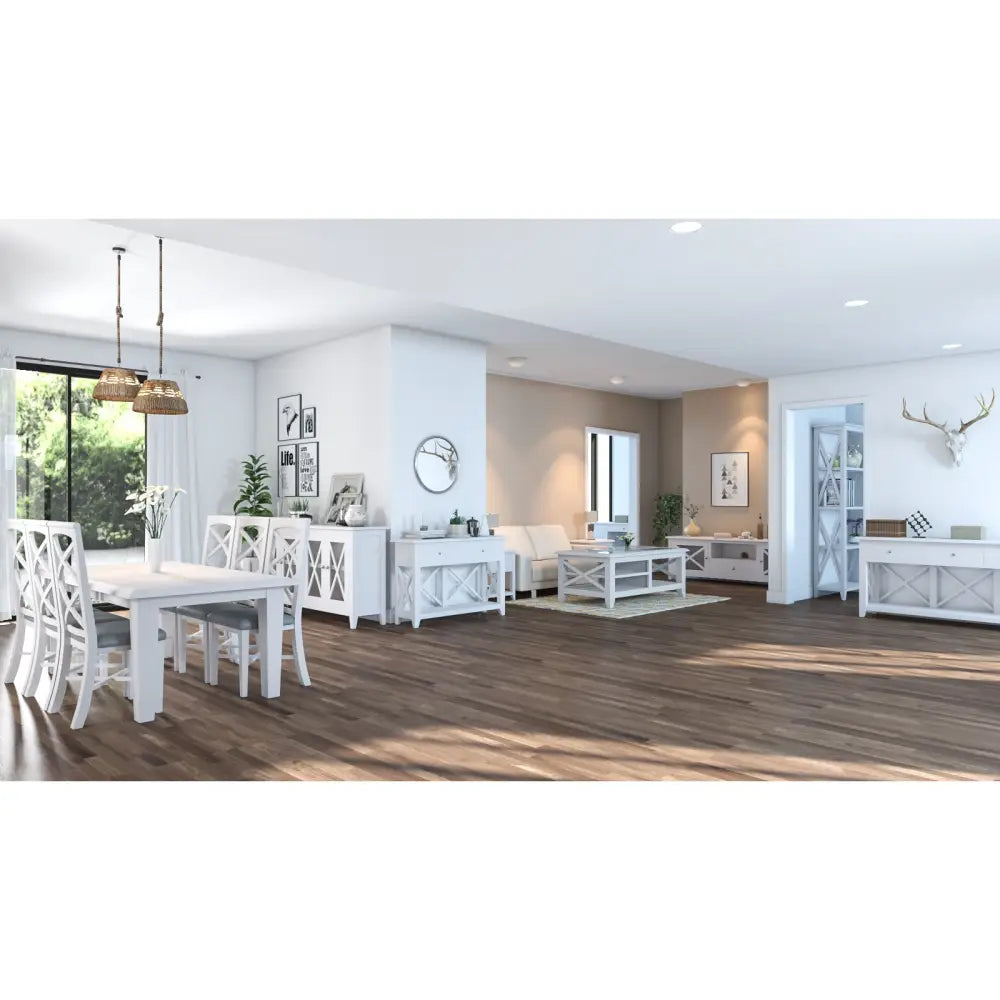 Daisy Buffet Table 180cm 4 Glass Door Solid Acacia Wood Hampton Furniture -White - Furniture > Dining > Dining Tables
