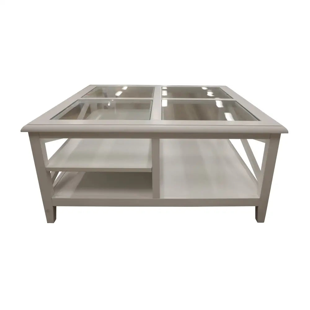 Daisy Coffee Table 100cm Glass Top Solid Acacia Wood Hampton Furniture - White - Furniture > Living Room > Coffee Tables