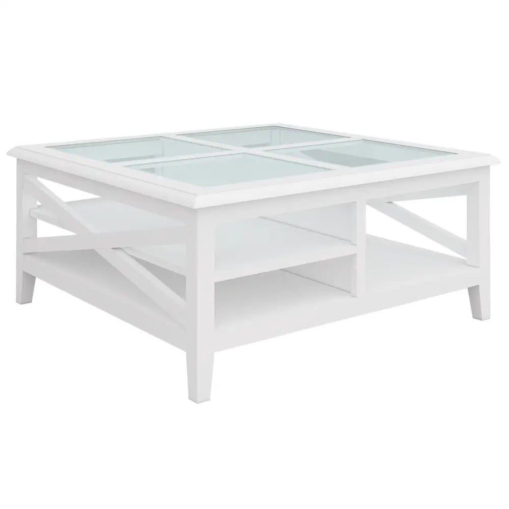 Daisy Coffee Table 100cm Glass Top Solid Acacia Wood Hampton Furniture - White - Furniture > Living Room > Coffee Tables