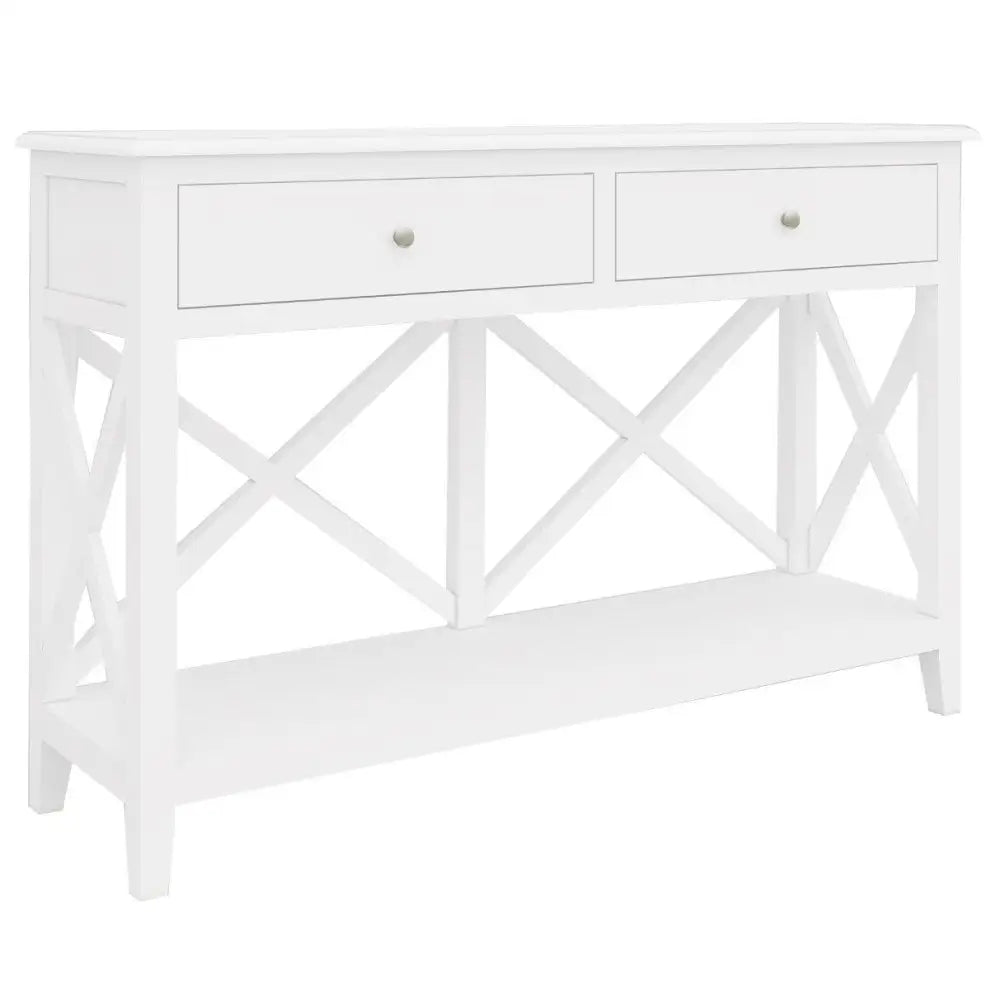 Daisy Console Hallway Entry Table 120cm Solid Acacia Timber Wood Hampton - White - Furniture > Living Room > Side Tables