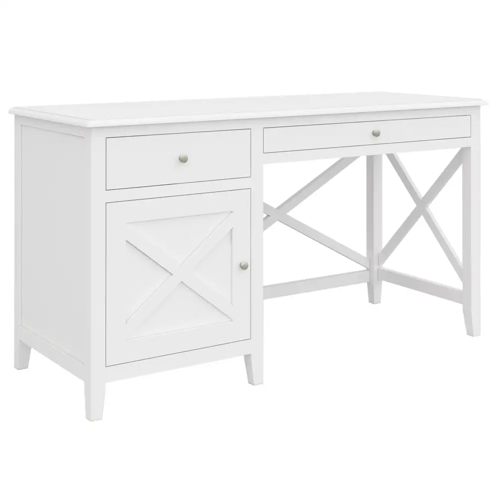 Daisy Study Computer Desk 140cm Office Executive Table Solid Acacia Wood - White - Furniture > Office