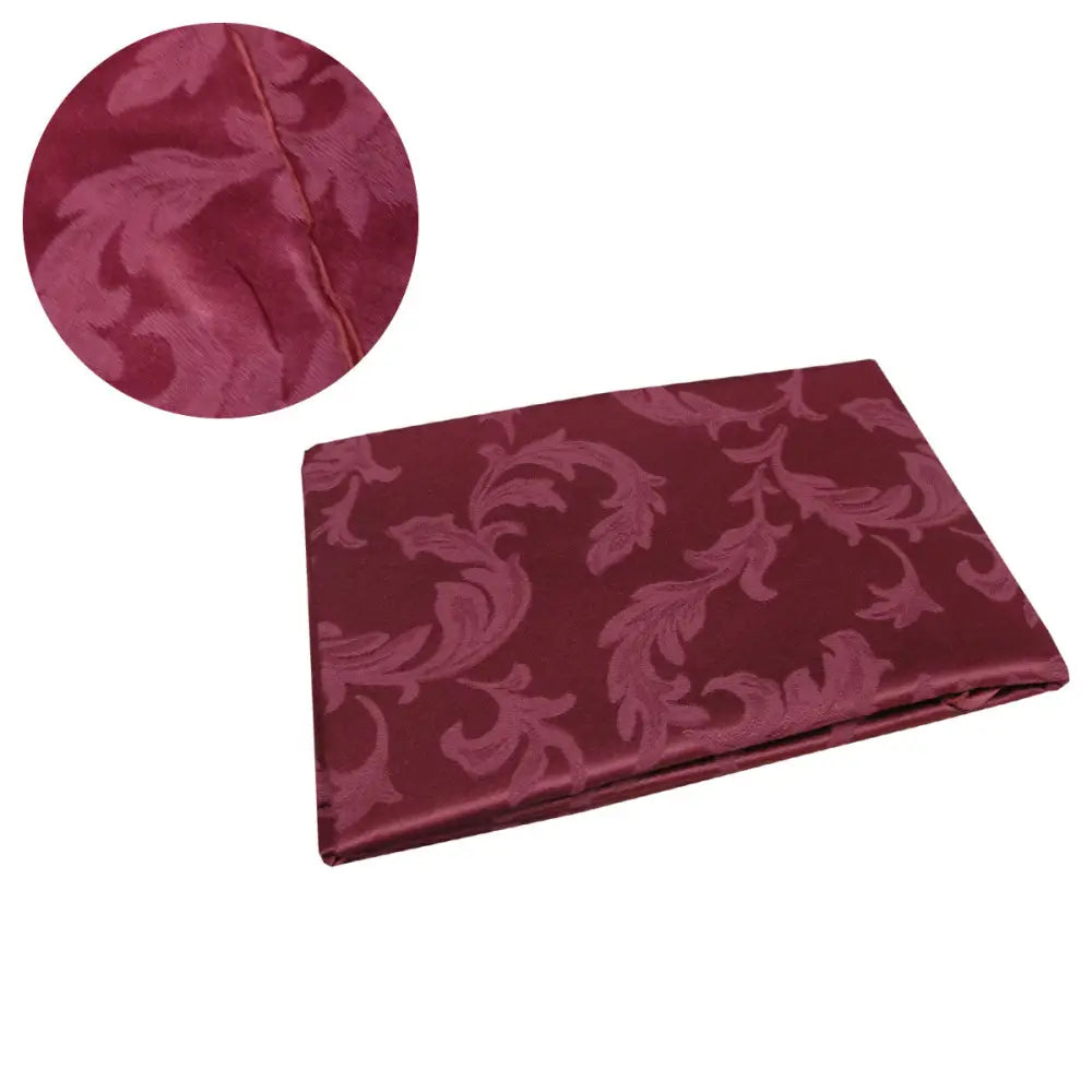 Damask Jacquard Polyester Tablecloth 180cm Round Leaf Burgundy - Home & Garden > Kitchenware