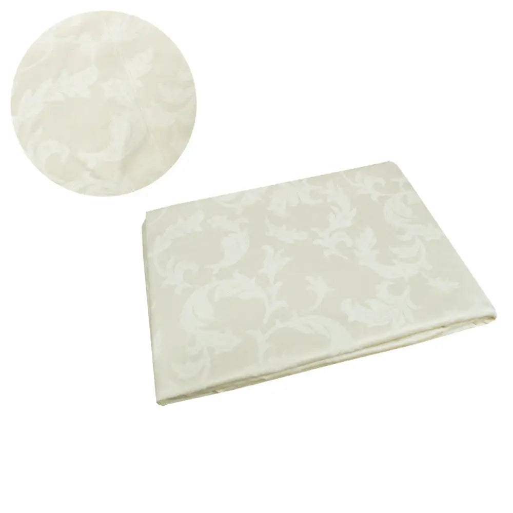 Damask Jacquard Polyester Tablecloth 180cm Round Small Leaf Cream - Home & Garden > Kitchenware