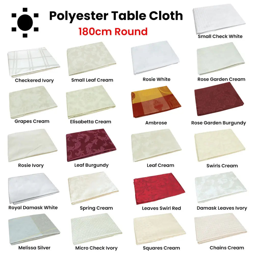 Damask Jacquard Polyester Tablecloth 180cm Round Small Leaf Cream - Home & Garden > Kitchenware