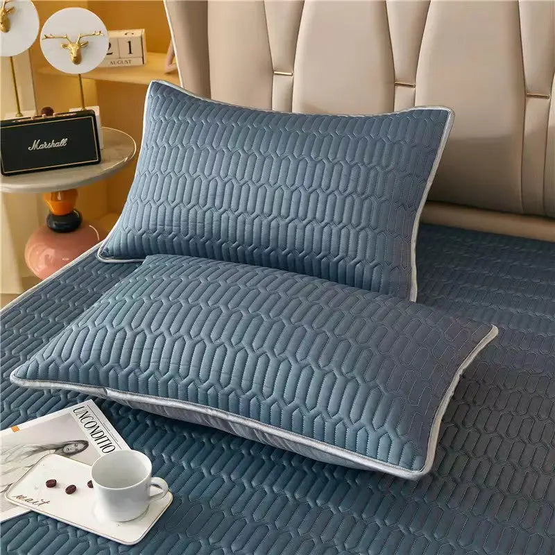 Dark Blue Cooling latex texture Pillowcase Set - Latex Feeling Solid Color 48x74cm (Pair) - Home & Garden > Bedding >