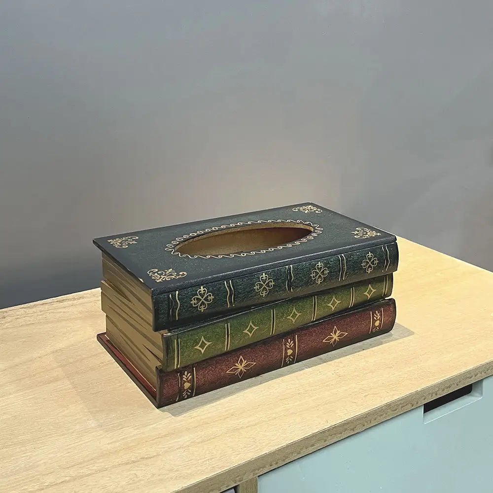 Dark Blue Vintage Wooden Tissue Box - Creative Book-Shaped Tissue Holder for Home and Restaurant - Home & Garden >