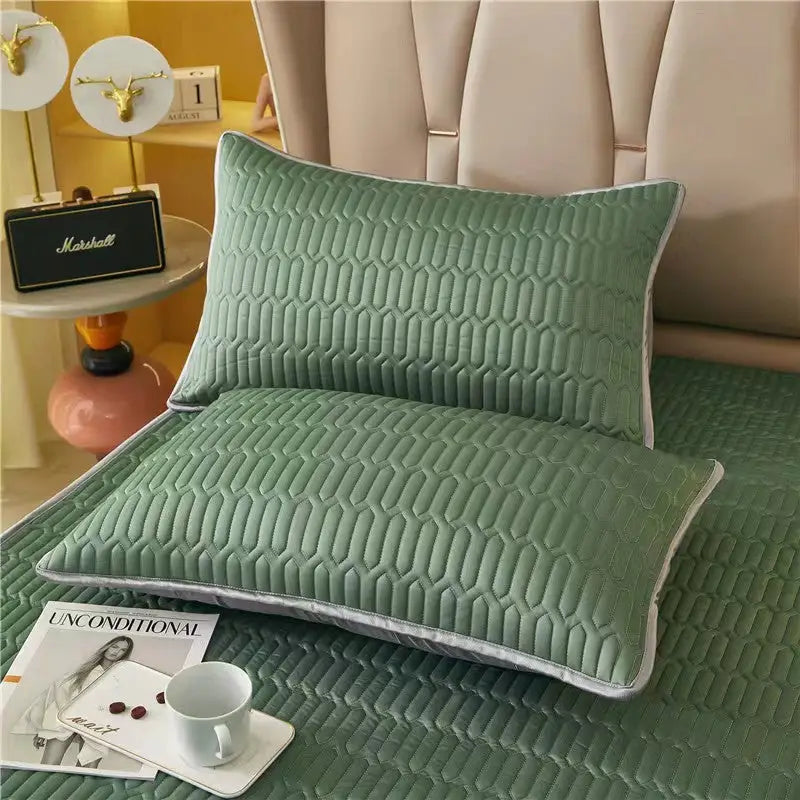 Dark Green Cooling latex texture Pillowcase Set - Latex Feeling Solid Color 48x74cm (Pair) - Home & Garden > Bedding >