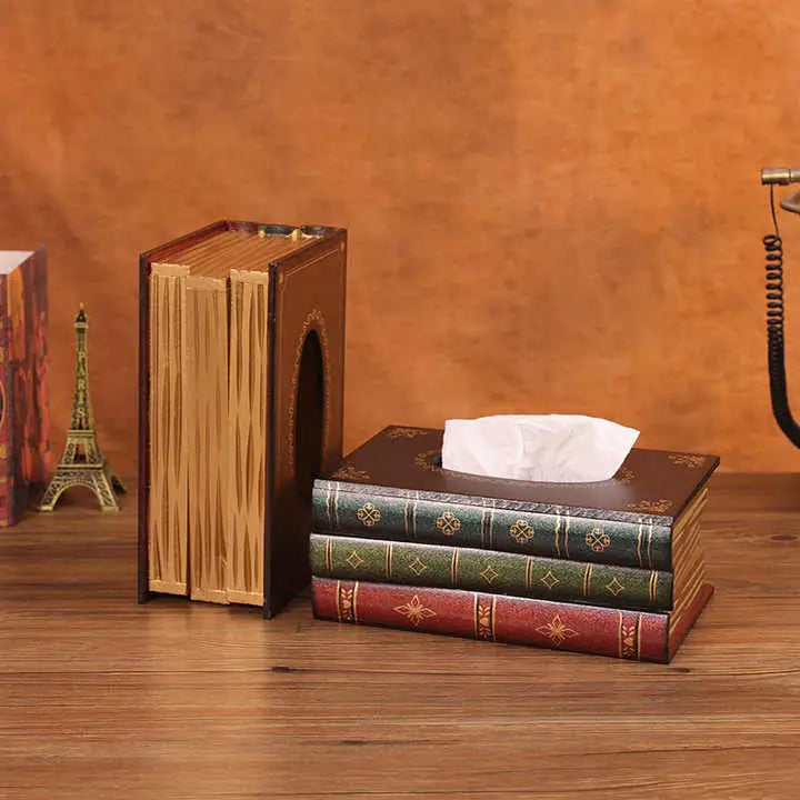Dark Green Vintage Wooden Tissue Box - Creative Book-Shaped Tissue Holder for Home and Restaurant - Home & Garden >