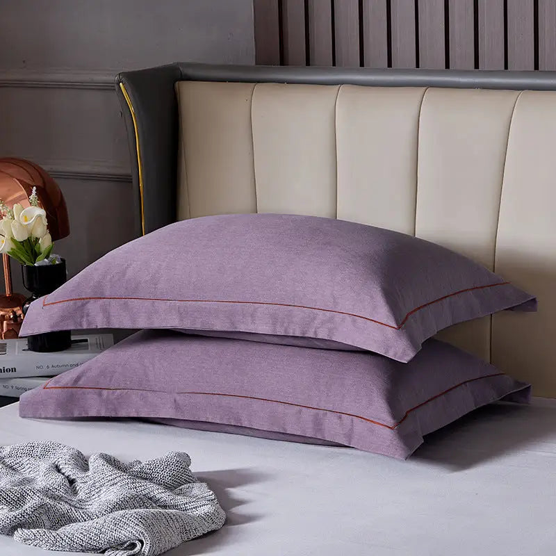 Dark Purple Pure Cotton Flannel Pillowcase Set - Soft Thickened Solid Color (Pair 48x74cm) - Home & Garden > Bedding >
