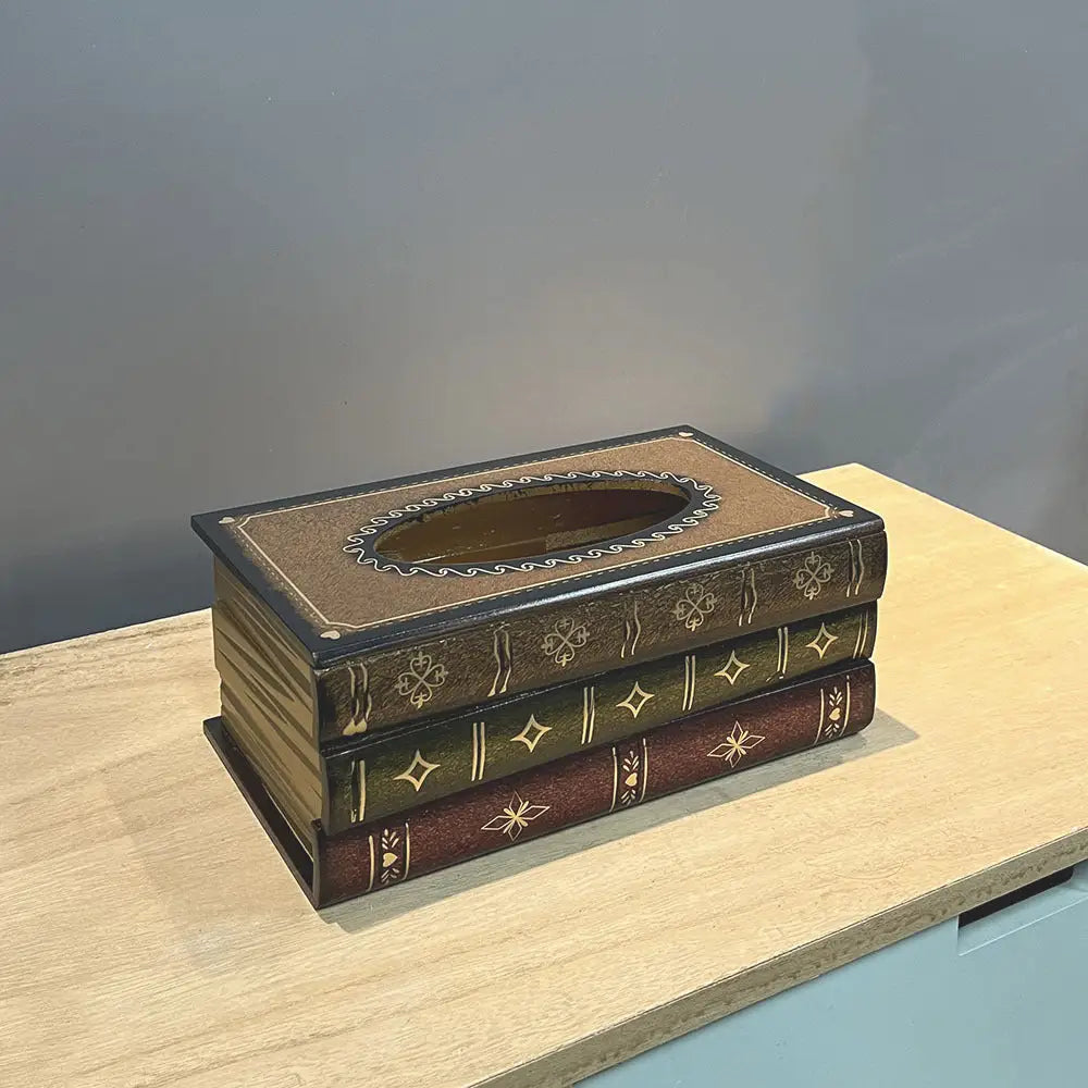 Dark Yellow Vintage Wooden Tissue Box - Creative Book-Shaped Tissue Holder for Home and Restaurant - Home & Garden >