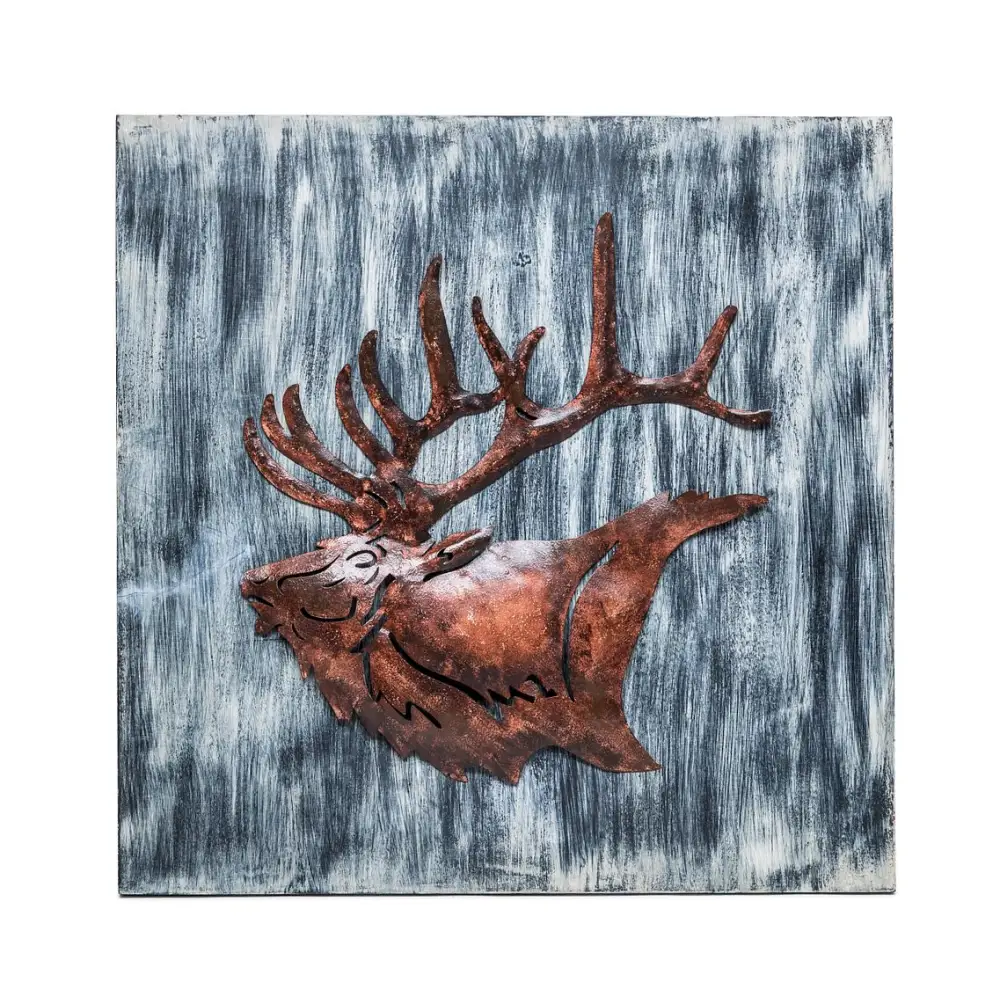 Decorative Reindeer 3D Wood Metal Wall Art Decor in Blue and Rusty Bronze - Home & Garden > Wall Art
