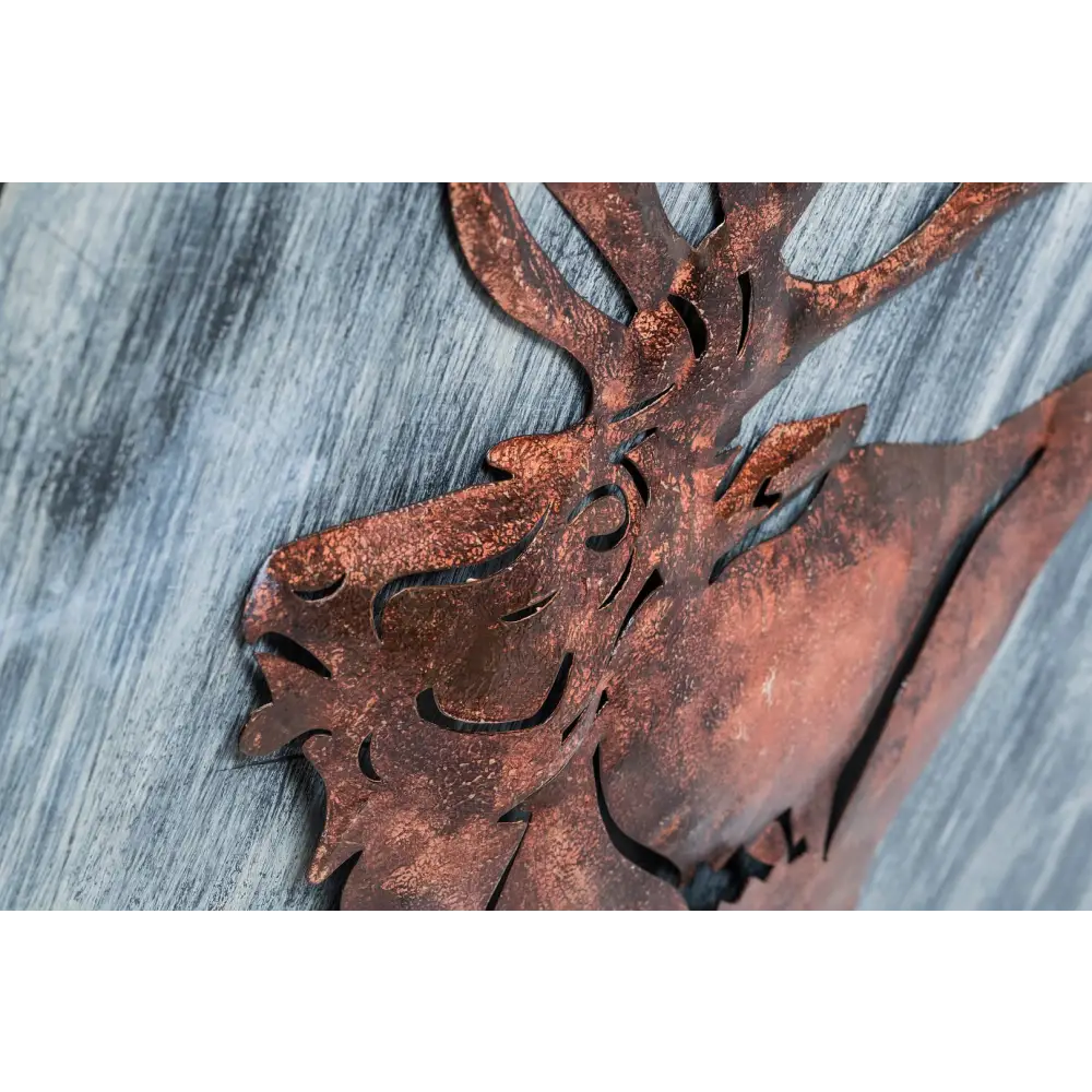 Decorative Reindeer 3D Wood Metal Wall Art Decor in Blue and Rusty Bronze - Home & Garden > Wall Art