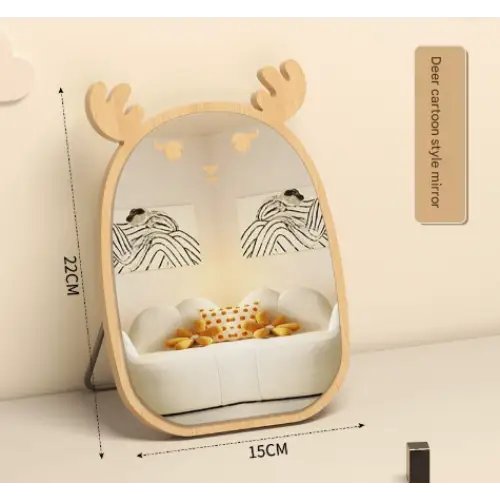 Deer Cartoon Mirror Tabletop Makeup Mirror - Large Wooden Swivel Vanity Mirror for Desk - Home & Garden > Decor >