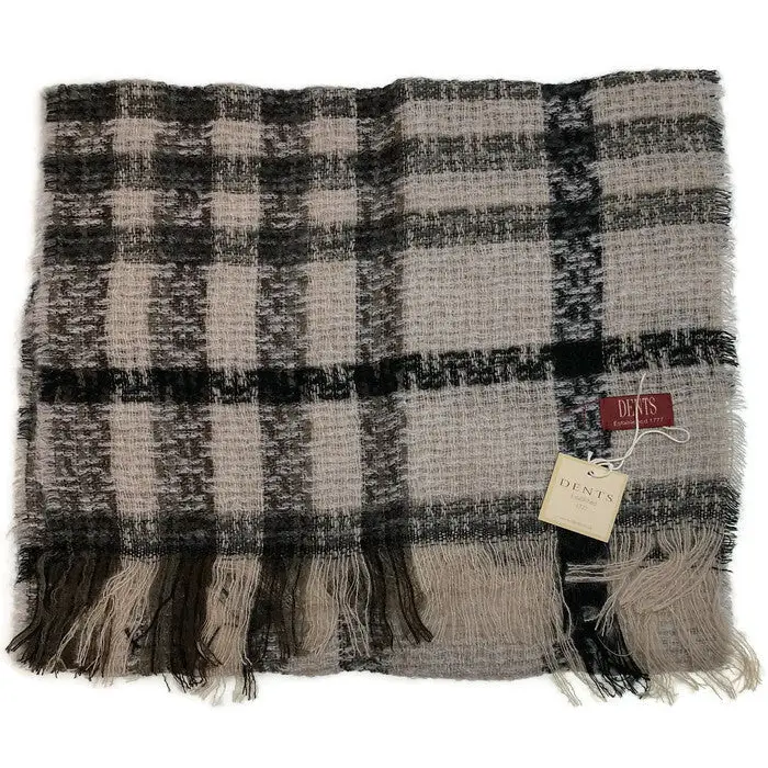 DENTS Check Open Weave Scarf Wool Blend Winter Warm MADE IN ITALY - Grey - Home & Garden > Bedding > Pillowcases