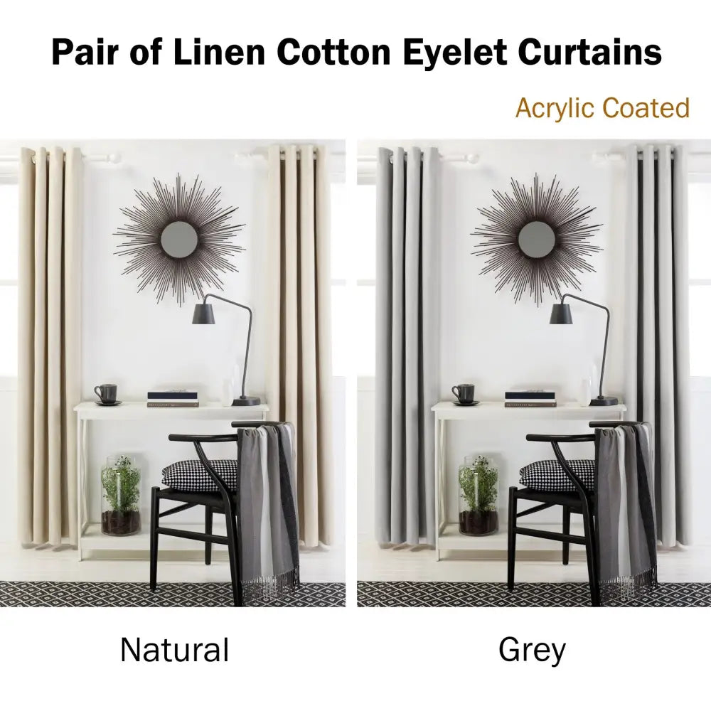 Designers Choice Pair of Linen Cotton Coated Eyelet Curtains Grey 140 x 213cm - Home & Garden > Curtains