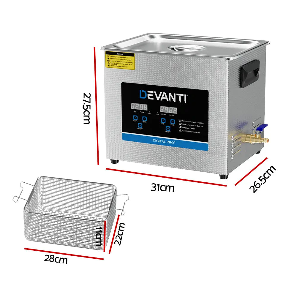 Devanti 10L Ultrasonic Cleaner Heater Cleaning Machine Timer Industrial 240W - Appliances > Appliances Others