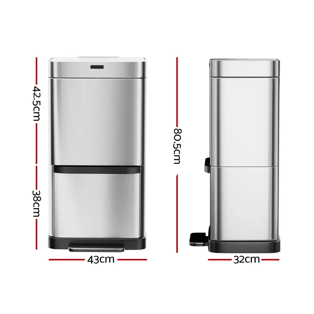 Devanti 70L Motion Sensor Bin Pedal Bins Automatic Siver - Appliances > Appliances Others