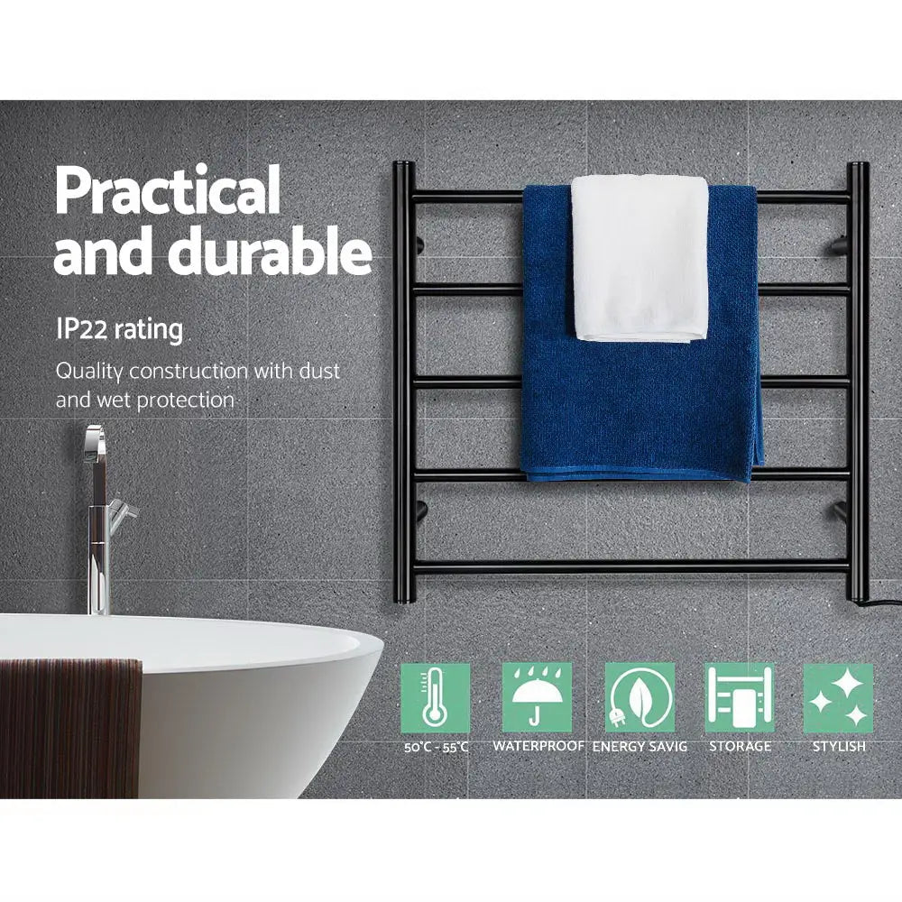 Devanti Electric Heated Towel Rail Rack 5 Bars Wall Mounted Clothes Dry Warmer - Home & Garden > Laundry & Cleaning >